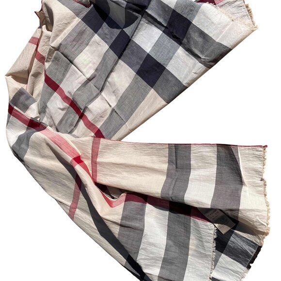 Burberry London Long Rectangular Fringe Scarf Cotton Nova Check Plaid Unisex 55" - Picture 3 of 8